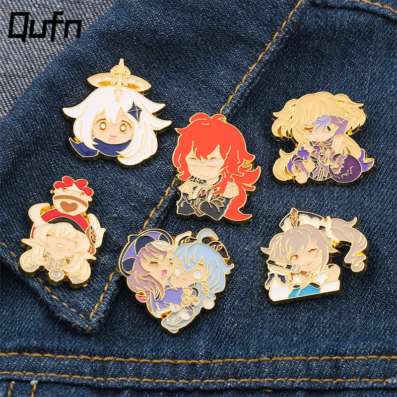 

Genshin Impact Anime Enamel Lapel Pins Brooches Cartoon Fashion Badges For Backpack Anime Figure Cute Women Brooches