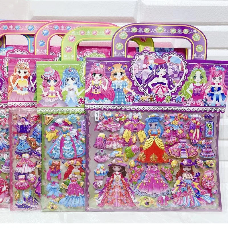 

Big Size 3D Puffy Cute Stickers for Kids, Princess Dress Up Girl's Costume Toys Double-deck Kawaii Paper Dolls Party Toys Gifts