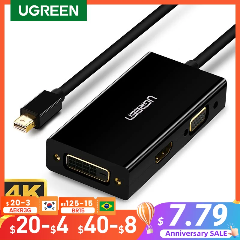

Ugreen Mini DisplayPort к HDMI VGA DVI адаптер Thunderbolt 2 HDMI конвертер Мини DP кабель для Surface Pro 4 Mini DisplayPort