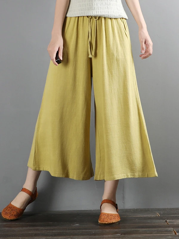 

Large Size Wide Leg Trousers for Women 2023 Autumn Elegant Woman Dress Pants Classic Straight Baggy Cotton Linen Capri Pants