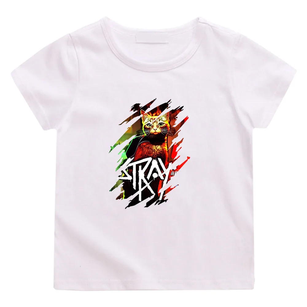 Stray Cat Game Kawaii Clothes Kids Cartoon T-shirts for Girls  T Shirt Boys Graphic Tee Short Sleeve 100% Cotton Tshirt Children