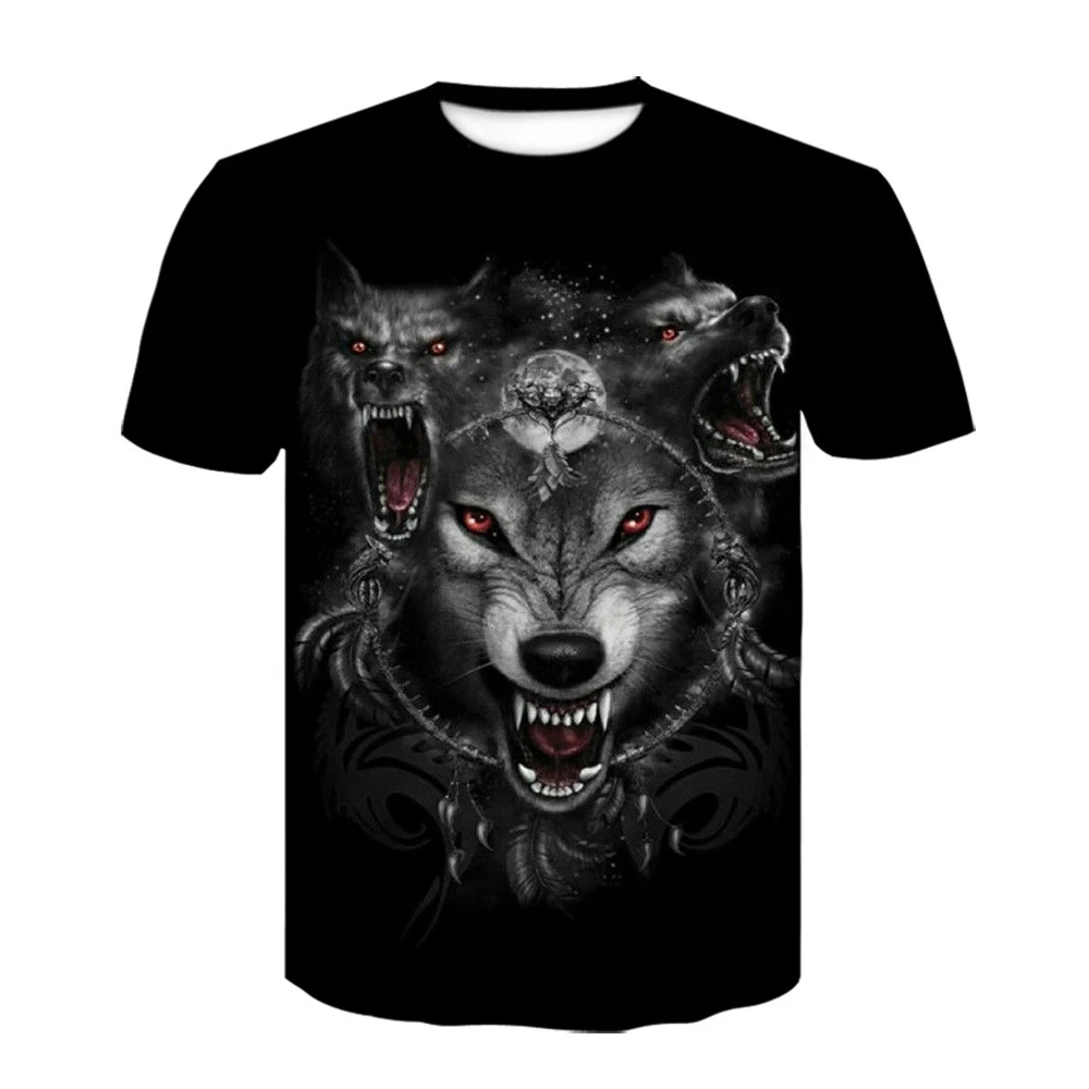 

2022 New 3D Printed Tops Mens O-Neck Short Sleeve T-Shirt Fashion Tees Tops Summer Print Animal Lion Wolf Pattern Tops