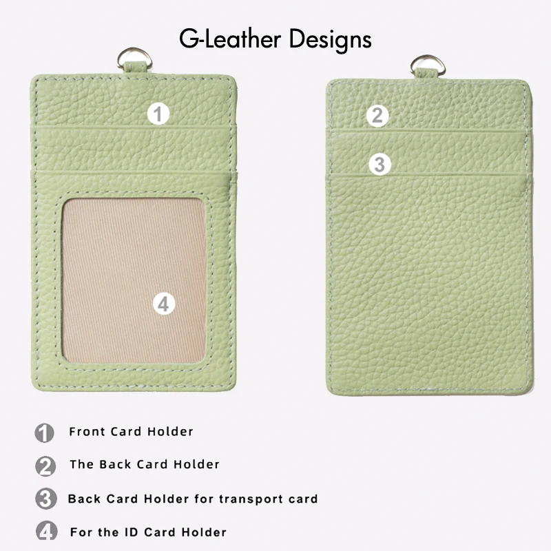 Fashion Genuine Leather Lanyard ID Badge Holder Pebbled Leather Work Office Card Holder With Neck Reel 2 Strap Custom Name