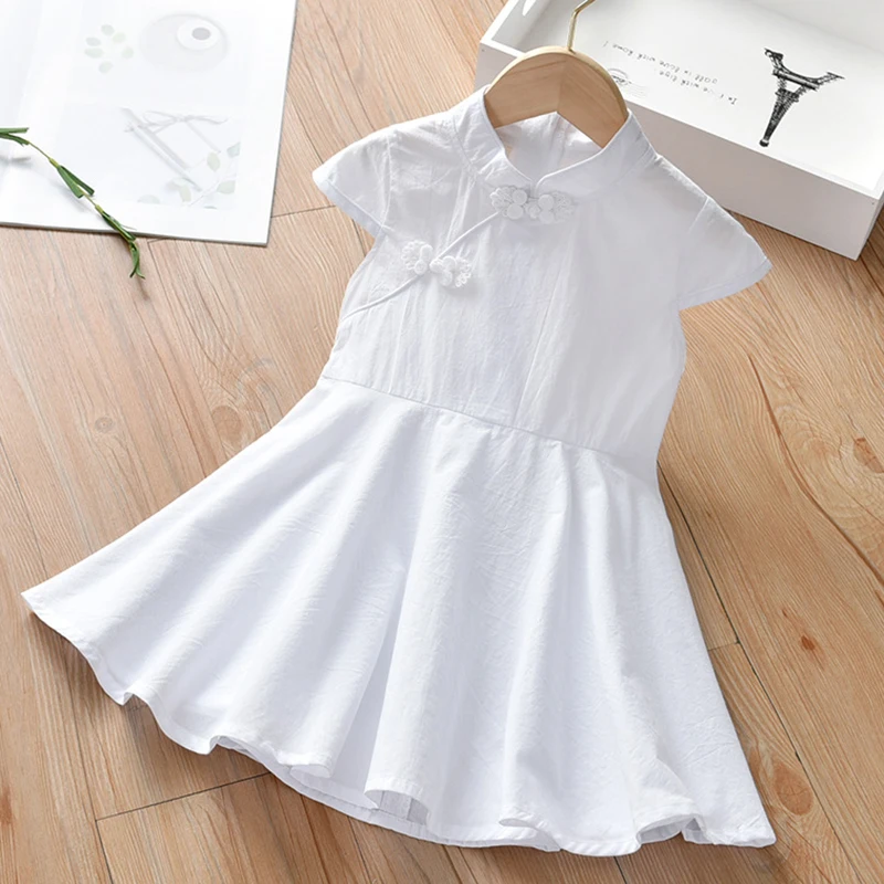 

2-10Yrs Baby Girls Party Princess Dress Kids Baby Girl White Casual Fashion Dress Korean Style Cotton Sleeveless Dress