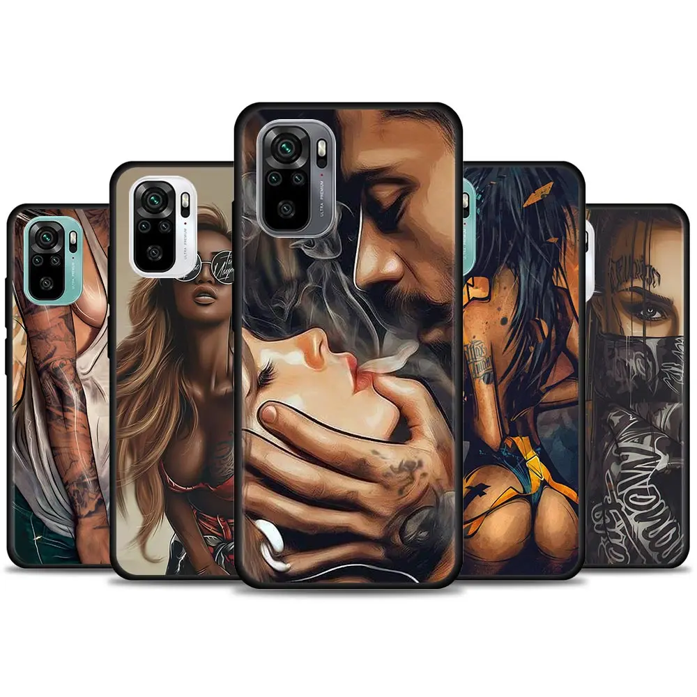 

Sexy Sleeve Tattoo Girl Phone Case for Redmi 10 9 9A 9C 9i K20 K30 K40 Plus Note 10 11 Pro Soft Case Silicone
