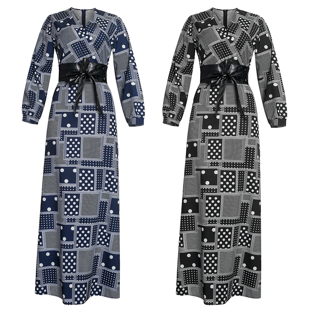 MD 2022 Summer Autumn Dresses For Women African Print Chiffon Robe Long Sleeve Kaftan Abaya Party Gowns Elegant Ladies Clothing