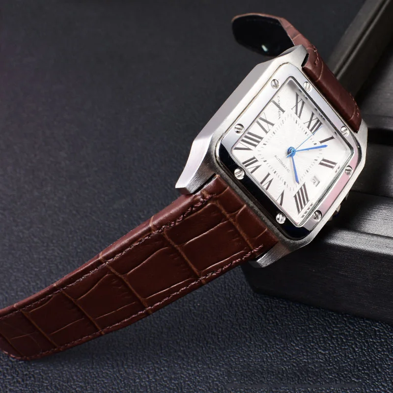 High quality leather watch strap suitable for cartier Santos strap Santos 100 men's and women's folding buckle strap 20mm 23mm