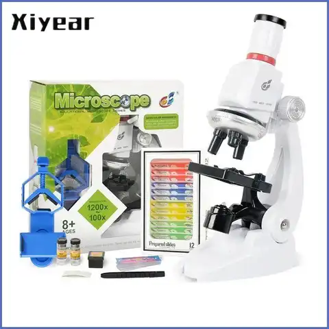 100X 400X 1200X светодиодный лабораторный микроскоп, набор для домашней школы, научная развивающая игрушка, подарок, изысканный для детей, биологи...