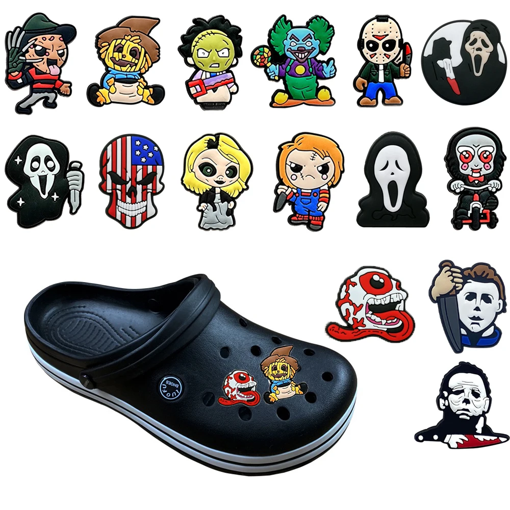 

1pcs Multiple Styles Horror Theme Croc Jibz Shoe Charms PVC Accessories fit Clogs Sandals Decorate Buckle Kid Halloween Gift