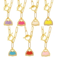 y2k fine enamel handbag bag pendant necklace gold plated zirconia sweater chain fashion trendy women girl jewelry accessory gift