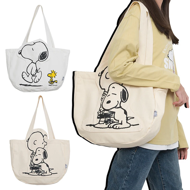 

Anime Shoulder Bag Cartoon Snoopyed Canvas Handbag Kawaii Casual All-Match Large-Capacity Student School Bookbag Pouch Girl Gift