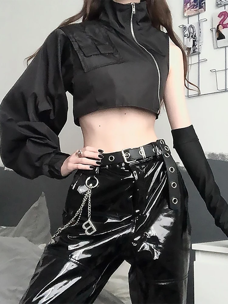 Goth Dark гранж черный Панк нерегулярные куртки на молнии Techwear Mall Готический