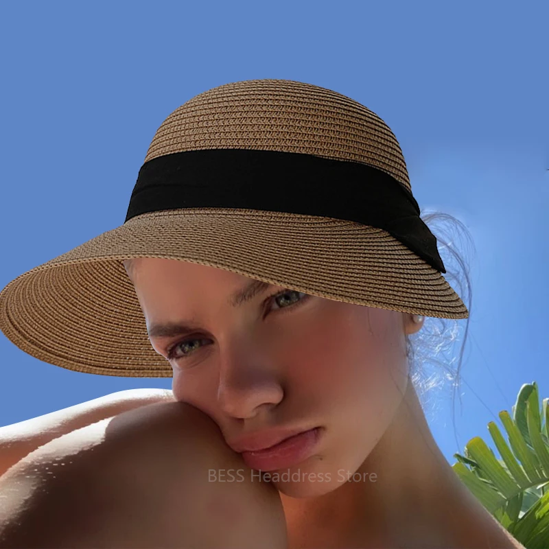 Women Summer Visors Hat Foldable Sun Cap Wide Large Brim Beach Straw Hats Chapeau Lady Beach UV Protection Caps Chapeu Feminino