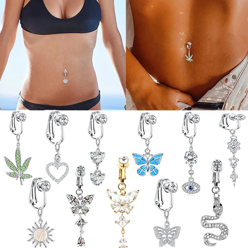 

Butterfly Fake Belly Button Ring Fake Belly Piercing Clip On Umbilical Navel Fake Piercing Faux Belly Cartilage Earring Clip