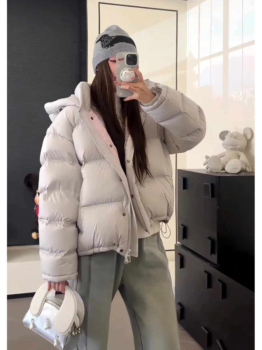 50 Белый утиный пуховик для женщин маленьких мужчин новинка зимы 2024 контрастный