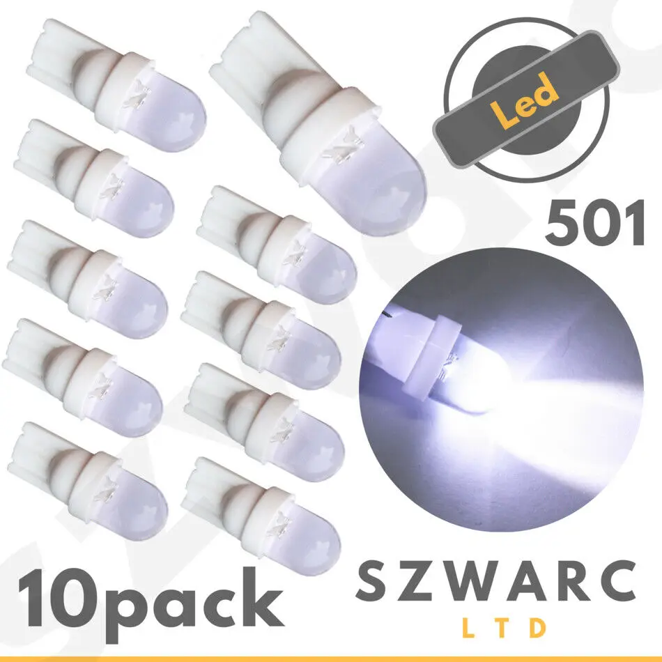 

T10 501 WHITE LED CAR SIDE LIGHT BULBS 12V NUMBER PLATE W5W HID WEDGE XENON 10x