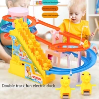 diy track toy climb stairs for boys girls childrens cartoon ducks electronic music lights toys kids funny game birthday gifts