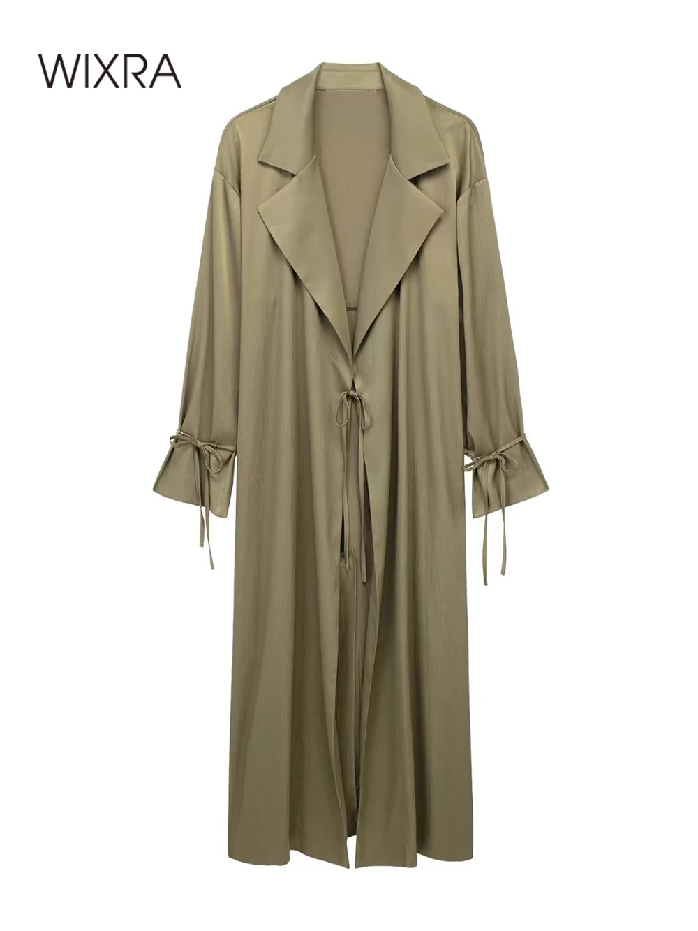 

Wixra Women Long Coat Notched Lace Up Full Sleeve Spring Female Long Outwear Elegant Casual Solid Windbreak