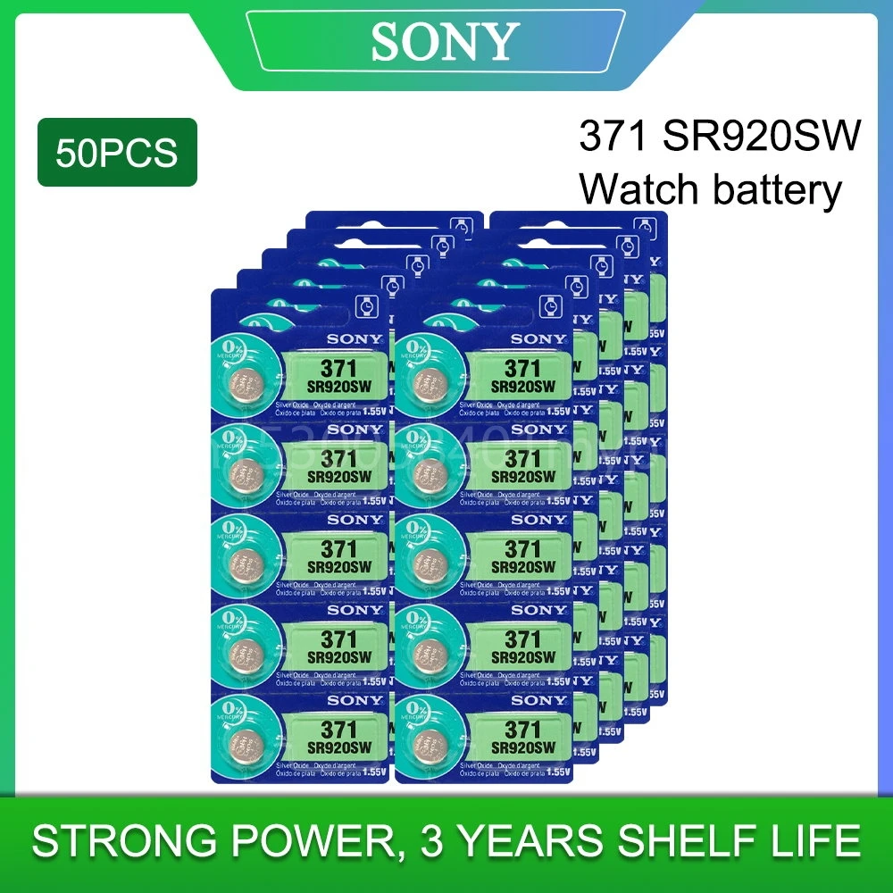 

50pcs SONY 45mAh AG6 371 SR920SW LR920 171 370 371 L921 LR69 SR920 SR69 1.55V Button Cell Watch Coin Silver Oxide Battery