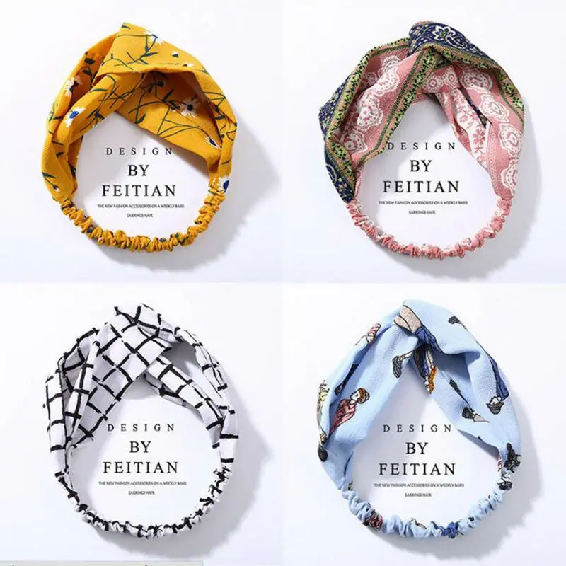 

Women Summer Bohemian Style Hairbands Print Headbands Retro Cross Knot Turban Bandage Bandanas Women Hair Accessories