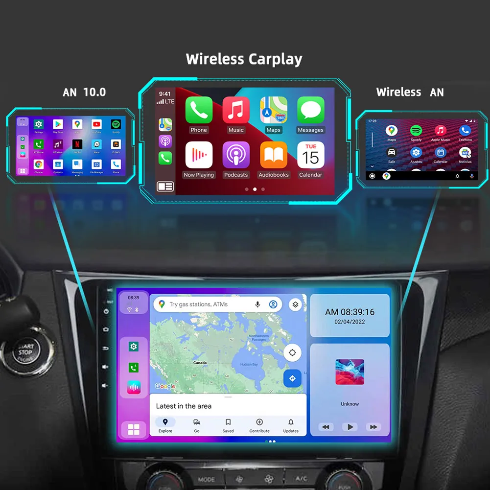 Mirror Link 4 + 64G AN10.0 беспроводной CarPlay Ai Box UX999Max автомобильный смарт-плеер Раздельный