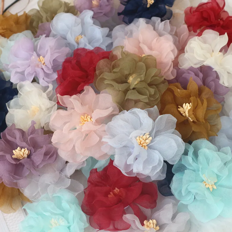 10 шт. 6 см шифоновая ткань с сердечками цветы для «сделай сам» Аксессуары для волос Головные уборы повязка на голову украшение свадебного платья
