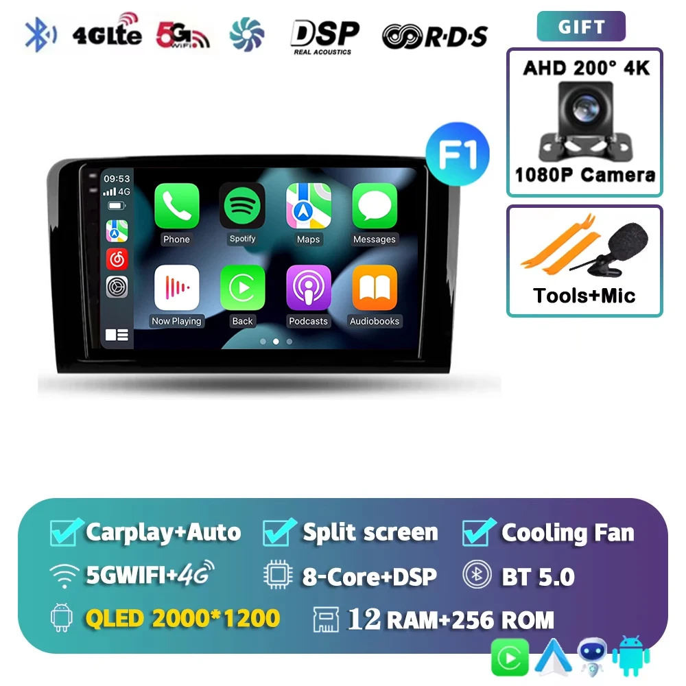 

Для Mercedes Benz ML GL ML350 GL320 X164 2005-2009 2K 12+256 QLED Android 15 CarPlay Автомобильный радиоприемник Мультимедийный видеоплеер GPS 4G
