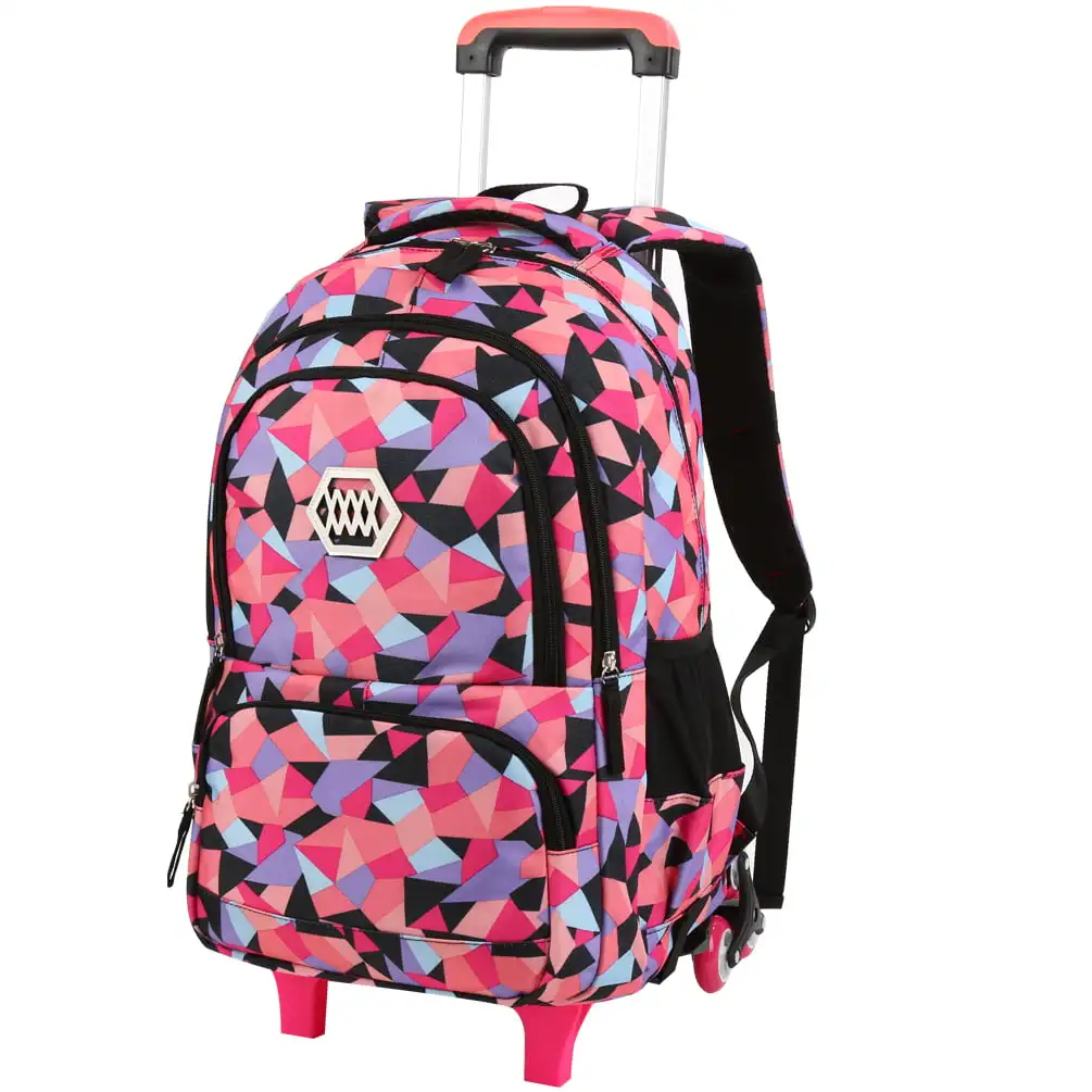 Little Girl Wheeled Backpack Adorable Rolling Daypack Large-capacity Trolley School Bag Travel Rolling Backpacks for Primary Sch