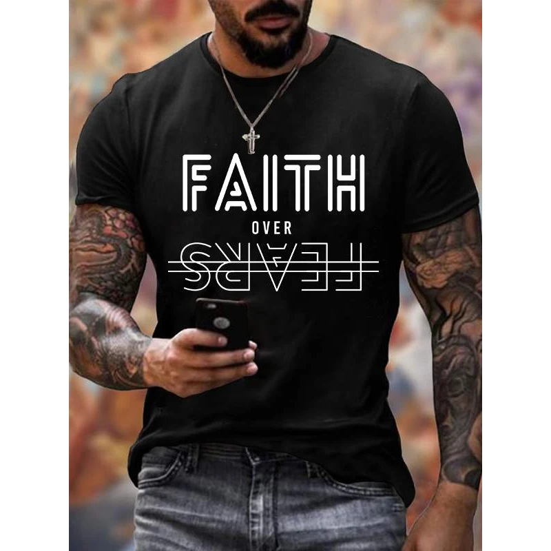 

Badassdude Faith Over Fears Printing Men's Casual Fashion T-shirt