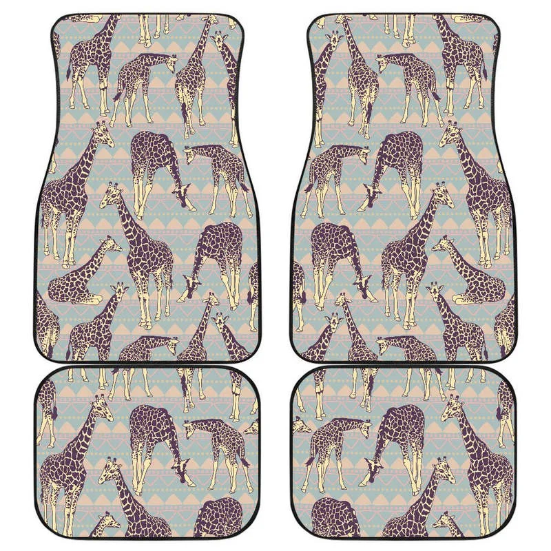 

Aztec Giraffe Pattern Print Front and Back Car Floor Mats Heavy Carpet Front and Rear Full Set 4PCs Pack