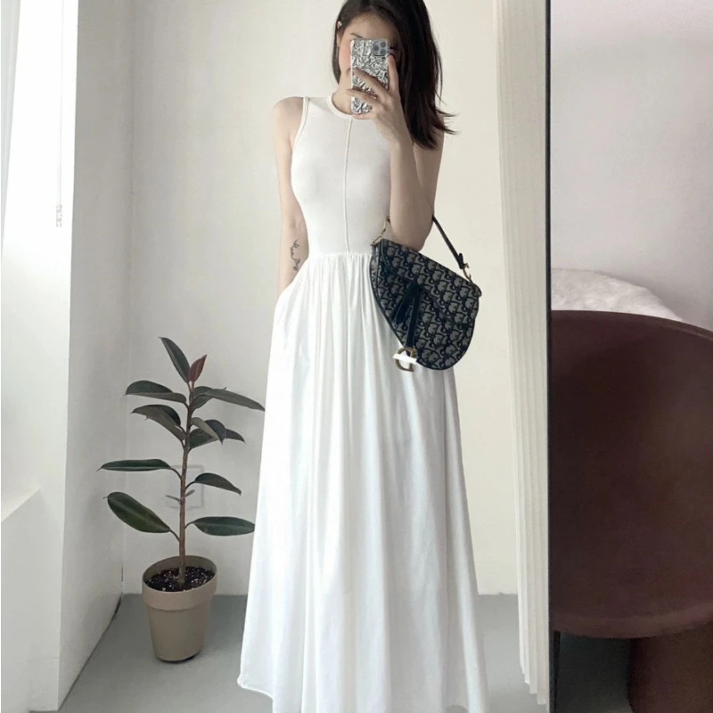 

Black Pleated Sleeveless Dress Hepburn Style High Waist Women Summer Slim A-Line Camis Dress Gothic Party Night Dress