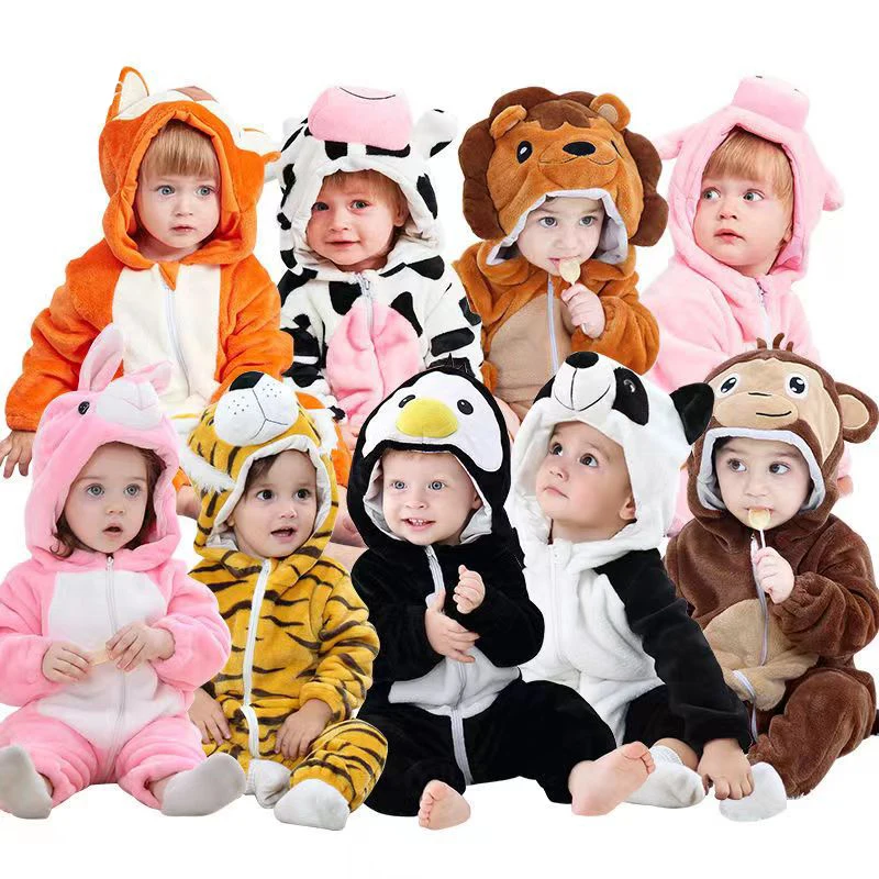 

Cute Cartoon Flannel Baby Rompers Fox Cow Rabbit Panda Pajamas Cotton Baby Boy Girl Animal Costume Baby Jumpsuit Kigurumi Outfit