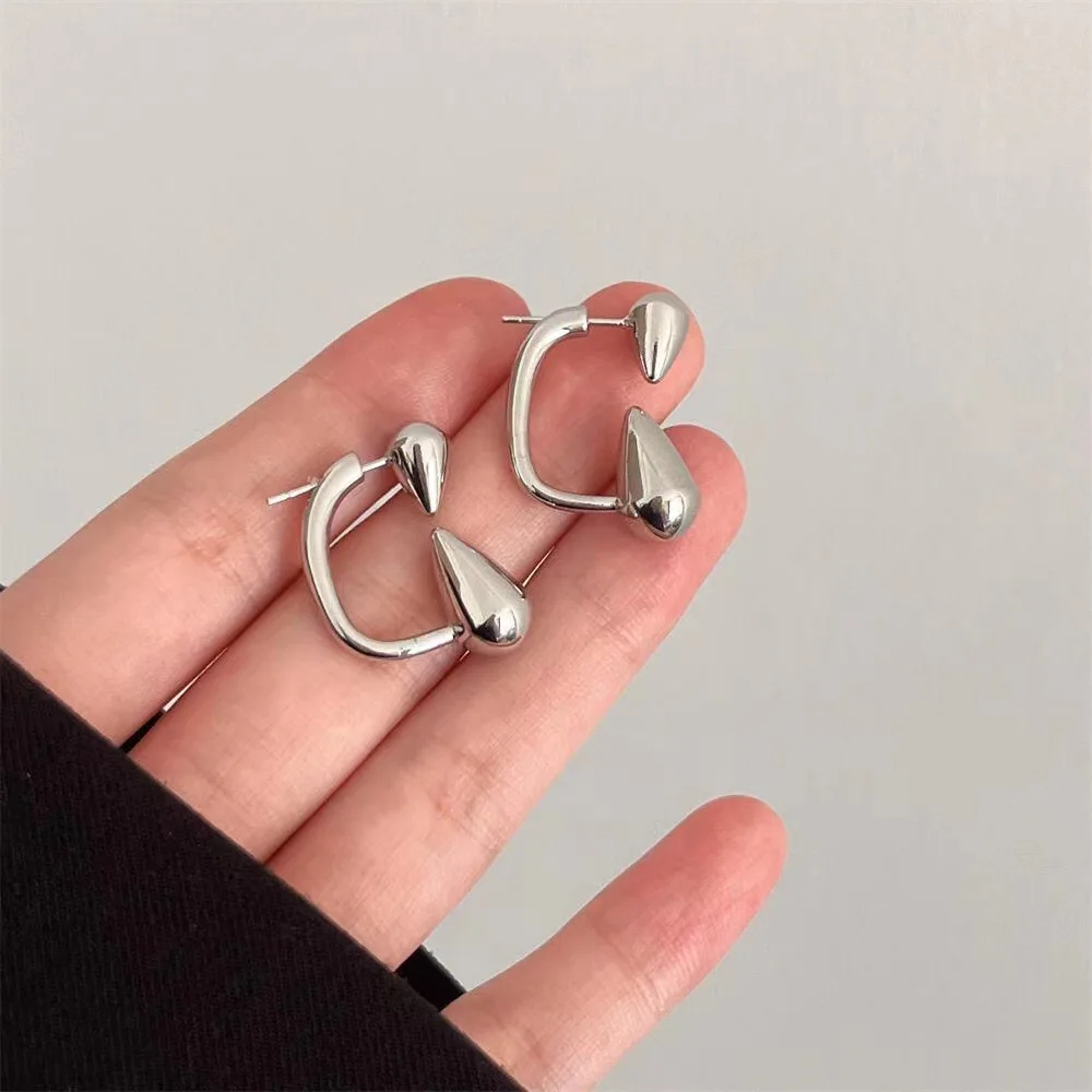 

Korean Style Fashion Geometric Square Silver Color Pierced Stud Earrings For Women New Special Unique Design Ear Jewelry Gift