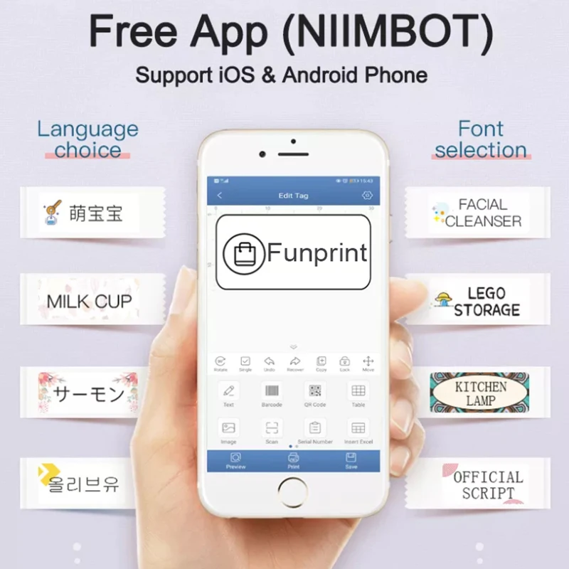 Niimbot D11 портативный принтер для этикеток карманный кабельных Bluetooth Термоэтикеток