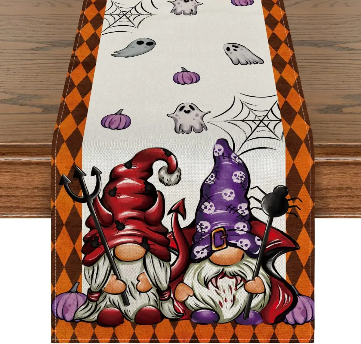 

Halloween Gnomes Ghost Linen Table Runners Kitchen Table Decor Spider Web Pumpkins Table Runners Holiday Party Decorations