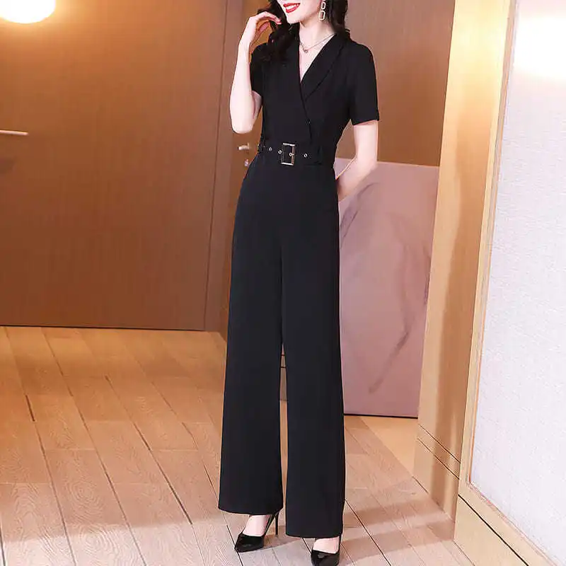 

2022 Women's Summer New Solid Color Suit Jumpsuit Female Short Sleeve Pockets Jumpsuit Ladies Loose Wide Leg Pants Rompers U206