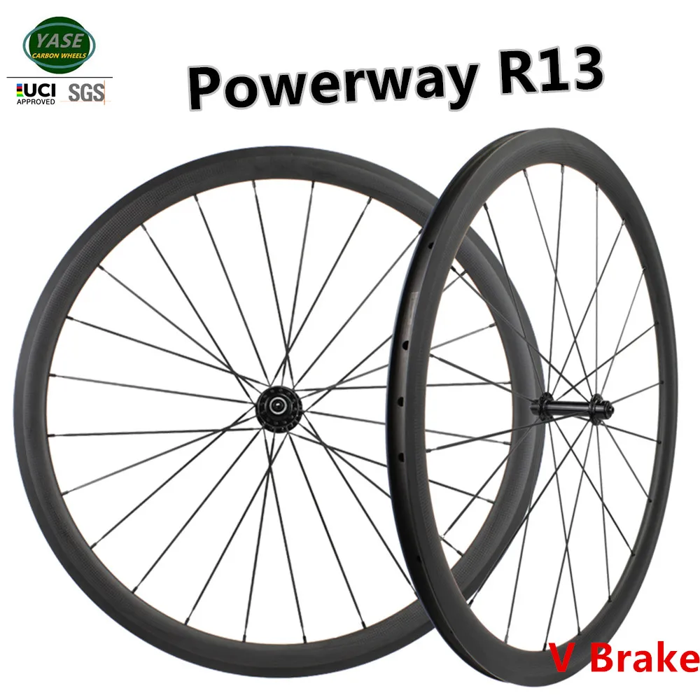 

700c Carbon Road Bicycle Wheelset 38x25mm Clincher or Tubular Tubeless Bike Rims V Brake Wheels Powerway R13 100x9mm 130x9mm