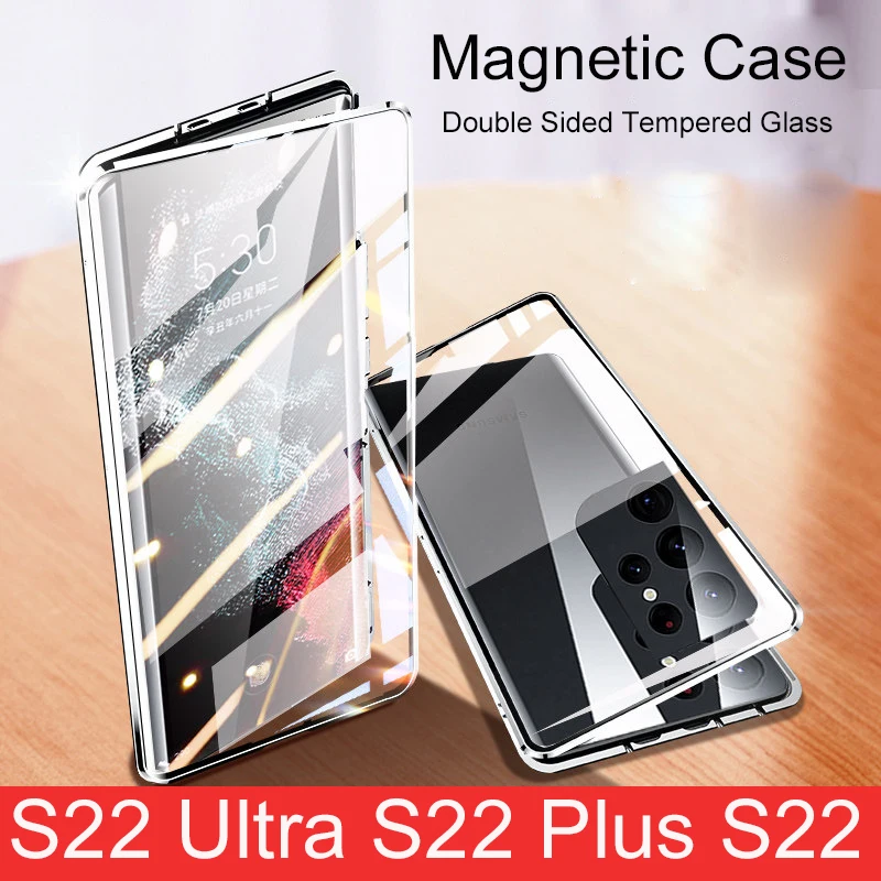 

Magnetic Case For Samsung Galaxy S22 S23 Ultra S21 Plus S20 S21 FE Note 20 A32 A73 A12 A53 A33 Metal Bumper Tempered Glass Cover