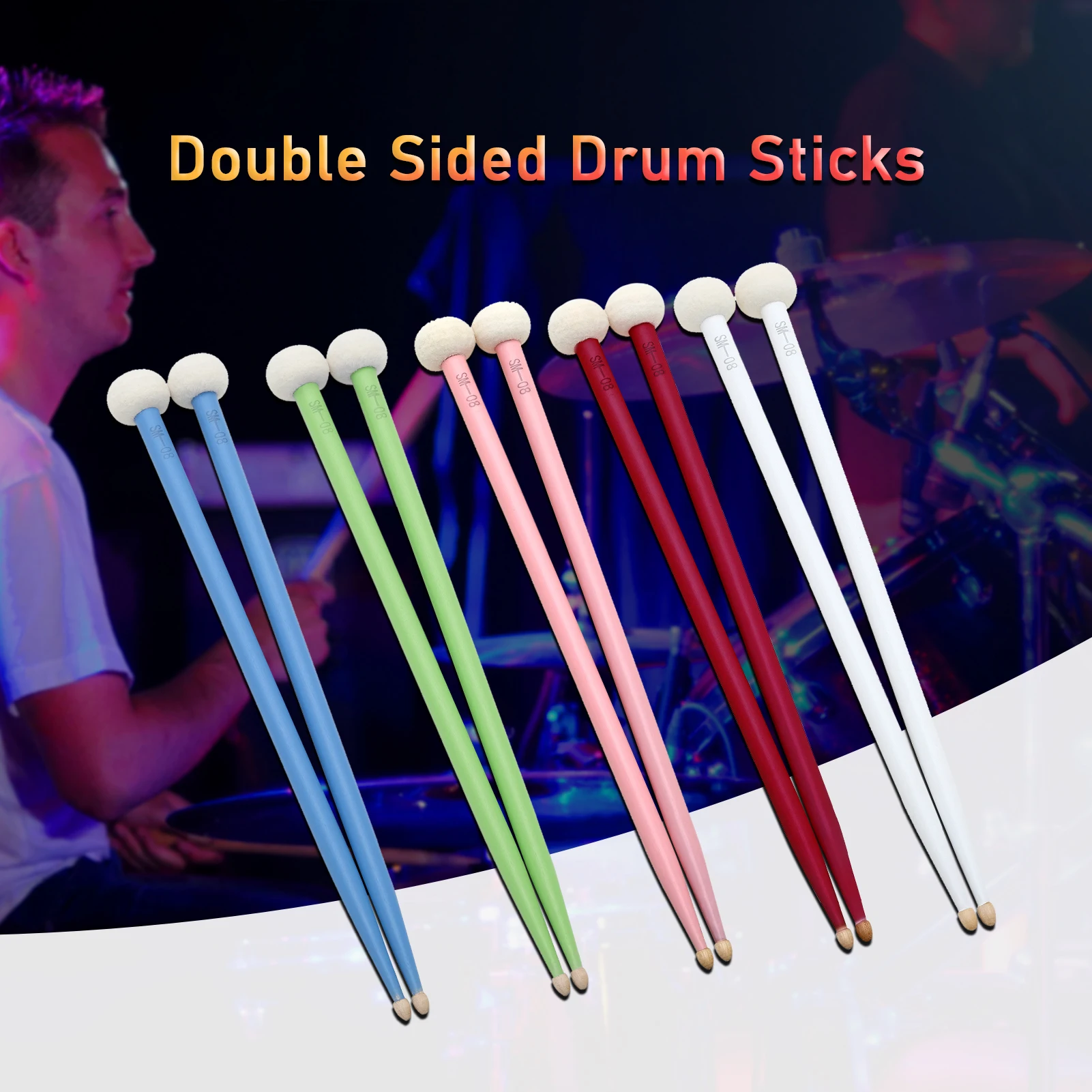 

1 Pair Drum Mallets Drum Stick Percussion Double Sided Soft Felt Head With Maple Wood Handle Hammer Music Instrument