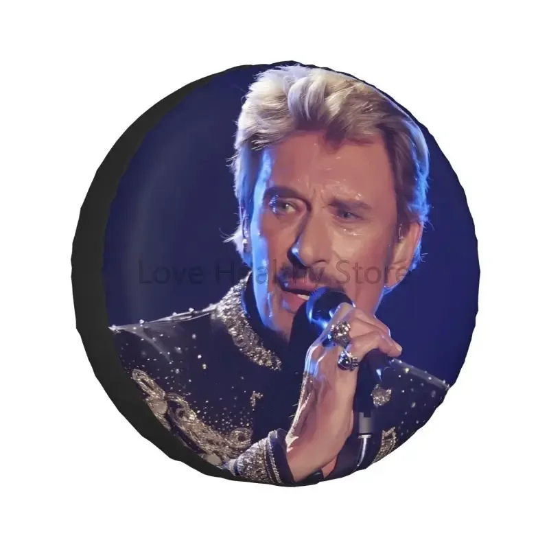 Фото Чехол для запасного колеса с принтом Johnny Hallyday, водонепроницаемый защитный чехол для колеса для Jeep SUV RV Trailer Car 14 дюймов, 15 дюймов, 16 дюймов, 17 дюймов №1