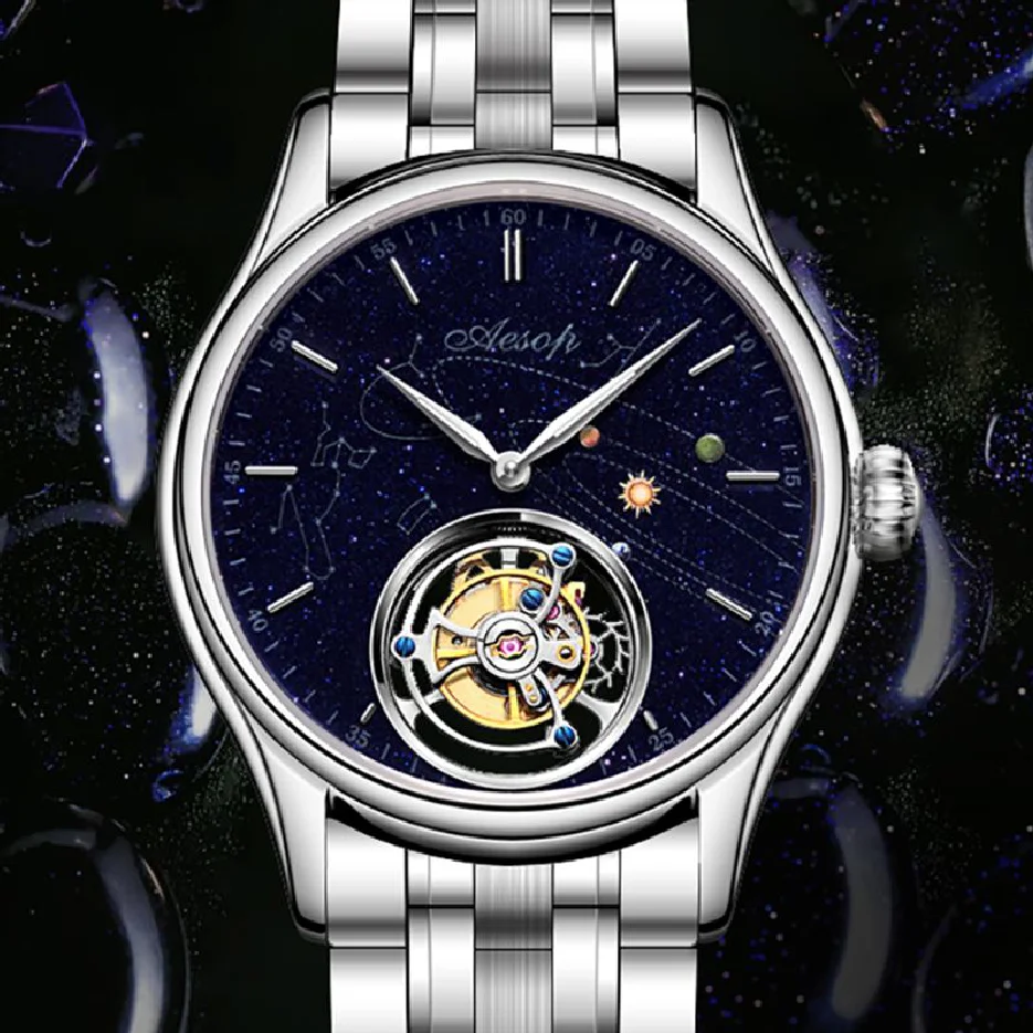 

Механические наручные часы AESOP для мужчин, летающие часы-скелетоны с турбийоном, мужские наручные часы, мужские часы, роскошные часы с сапфировым стеклом