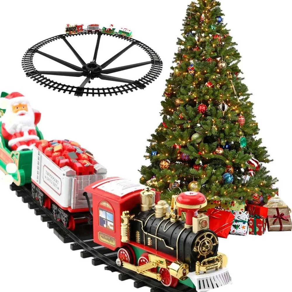 

Christmas Electric Train Set for Children Toy Car Sound and Light Home Decor Railway Track Car Birthday Gift Toy for Kids 6-12y