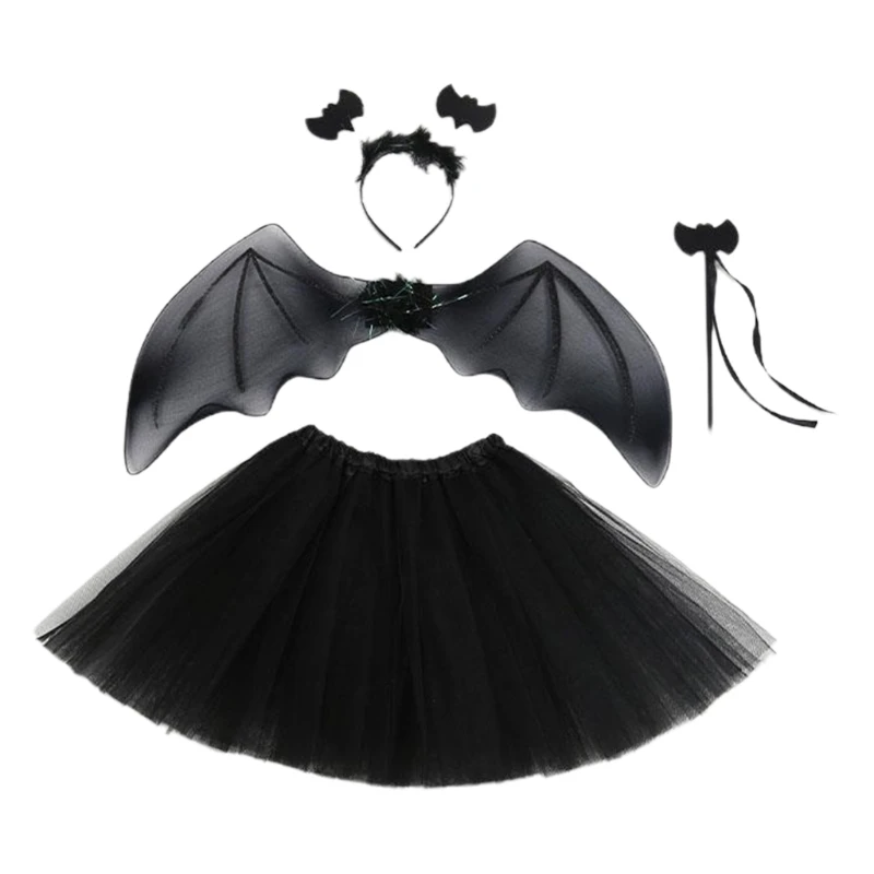 

4 Pcs Halloween Bat Girl Children's Suit Cosplay Christmas Performance Costumes