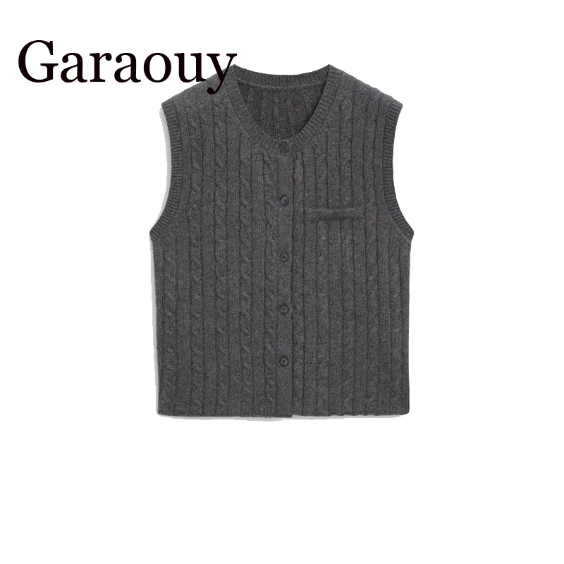 2024 Waistcoat Minimal Style Twists Knited Cardigan Women Vest O Neck Sleeveless Sweater Solid Elegant Tops