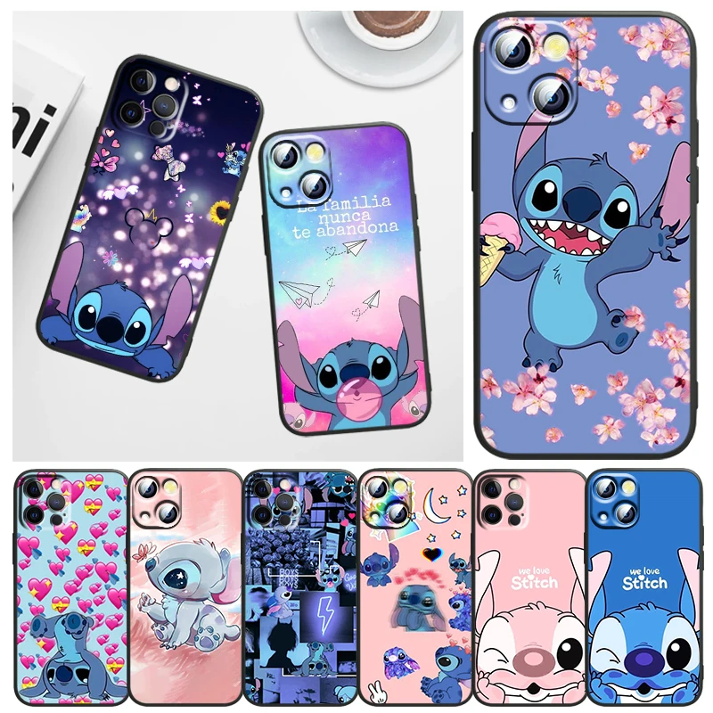 

Phone Case For Apple iPhone 14 13 12 11 mini 8 7 XS XR X SE 2020 Pro Max Plus Armour Disney Lilo & Stitch Cute Black Cover