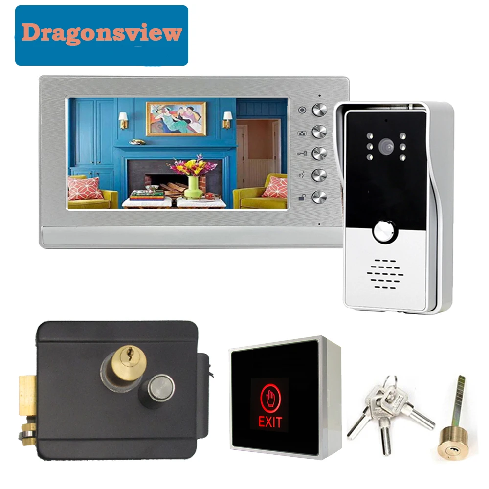 Dragonsview 7 Inch Wired Video Intercom for Home Door Lock Door Phone with Doorbell Camera Monitor 3A Power  Unlock Talk