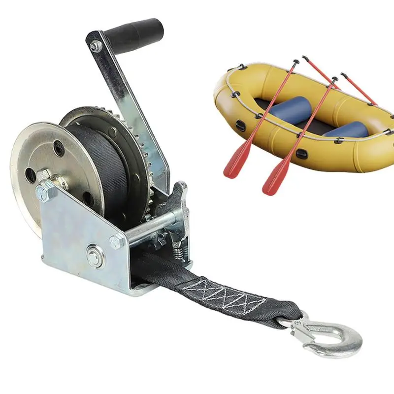 

Two Way Hand Winch 600LBs Heavy Duty 2-Way Manual Winch Steel Construction Manual Winch With Polyester Strap & Hook For Towing