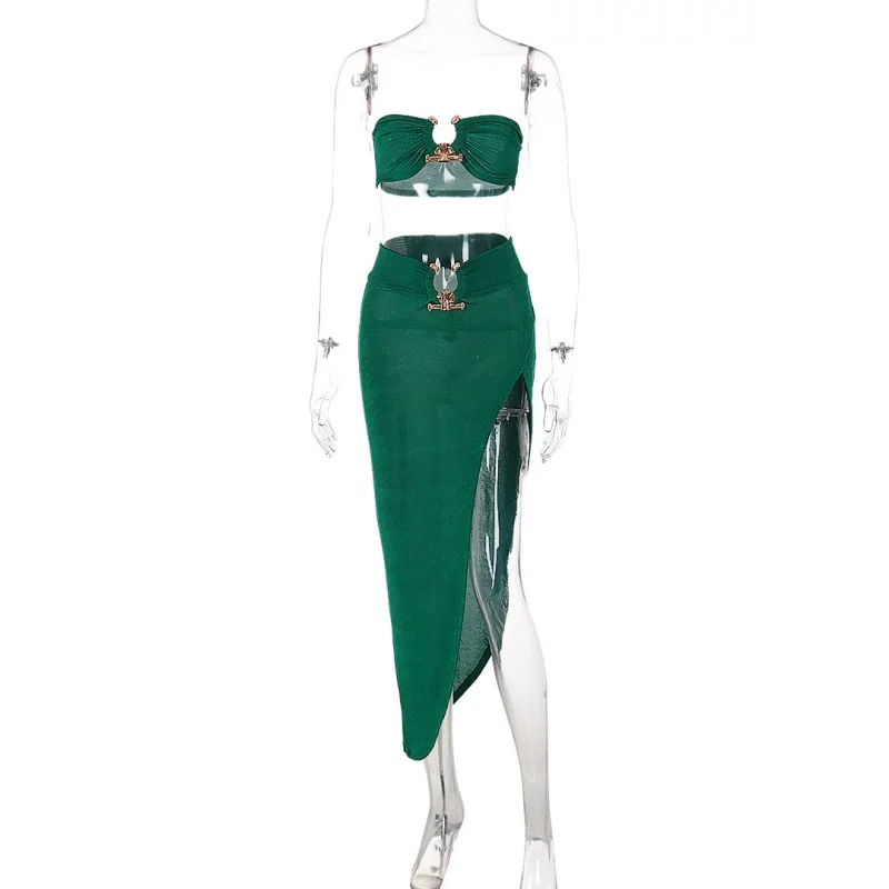 

Женские комплекты из 2 предметов, топ без рукавов и юбка миди с разрезом, лето 2022, подходящие брюки, в стиле рок, Дашики, известный костюм, наря...