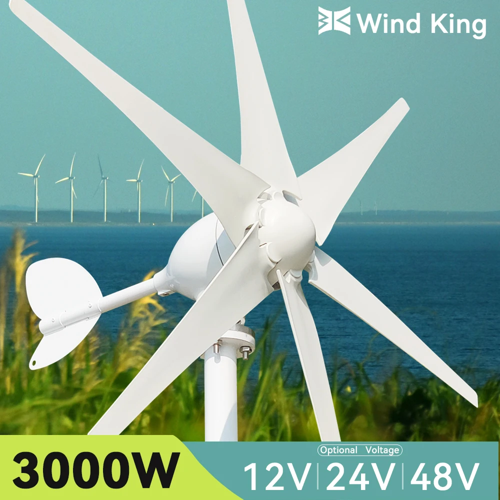 

WindKing 3000W Wind Generator Turbine Power 3kw 6 Blades High Efficiency Windmills With MPPT Hybrid Solar System For Home Use