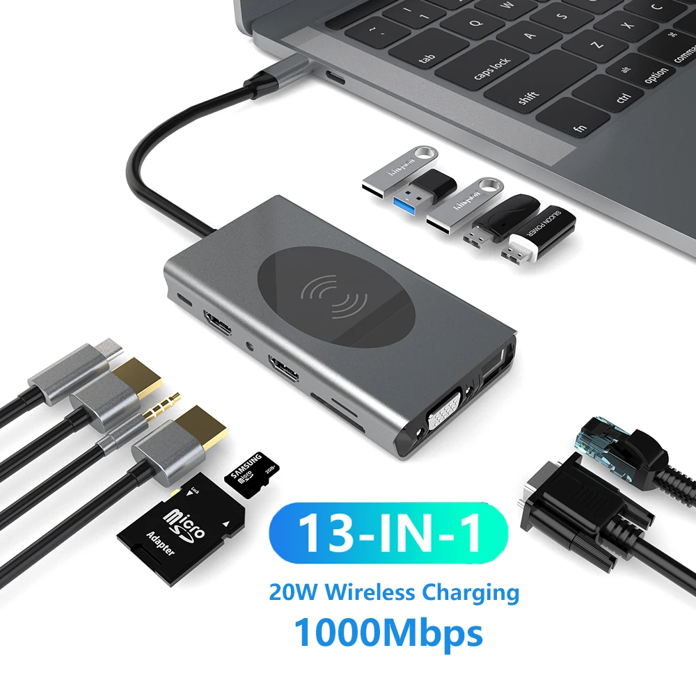 

Док-станция с USB Type-C и HDMI, хаб с внешним аккумулятором, совместимый с Macbook Pro Air, для ноутбуков и ПК
